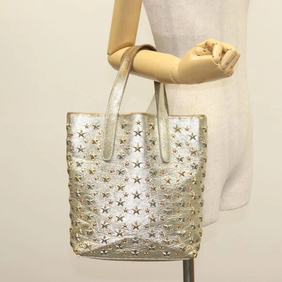Jimmy Choo Studs Tote Bag Leather Champagne Gold Auth bs28966 - Picture 15 of 16